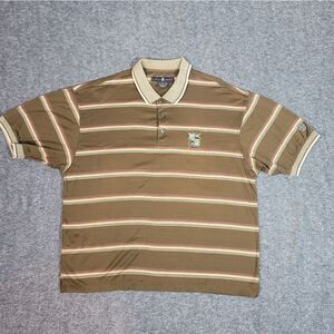 Vtg 90's Nike × Tiger Woods Mens Golf Polo Shirt Brown Striped Yin Yang